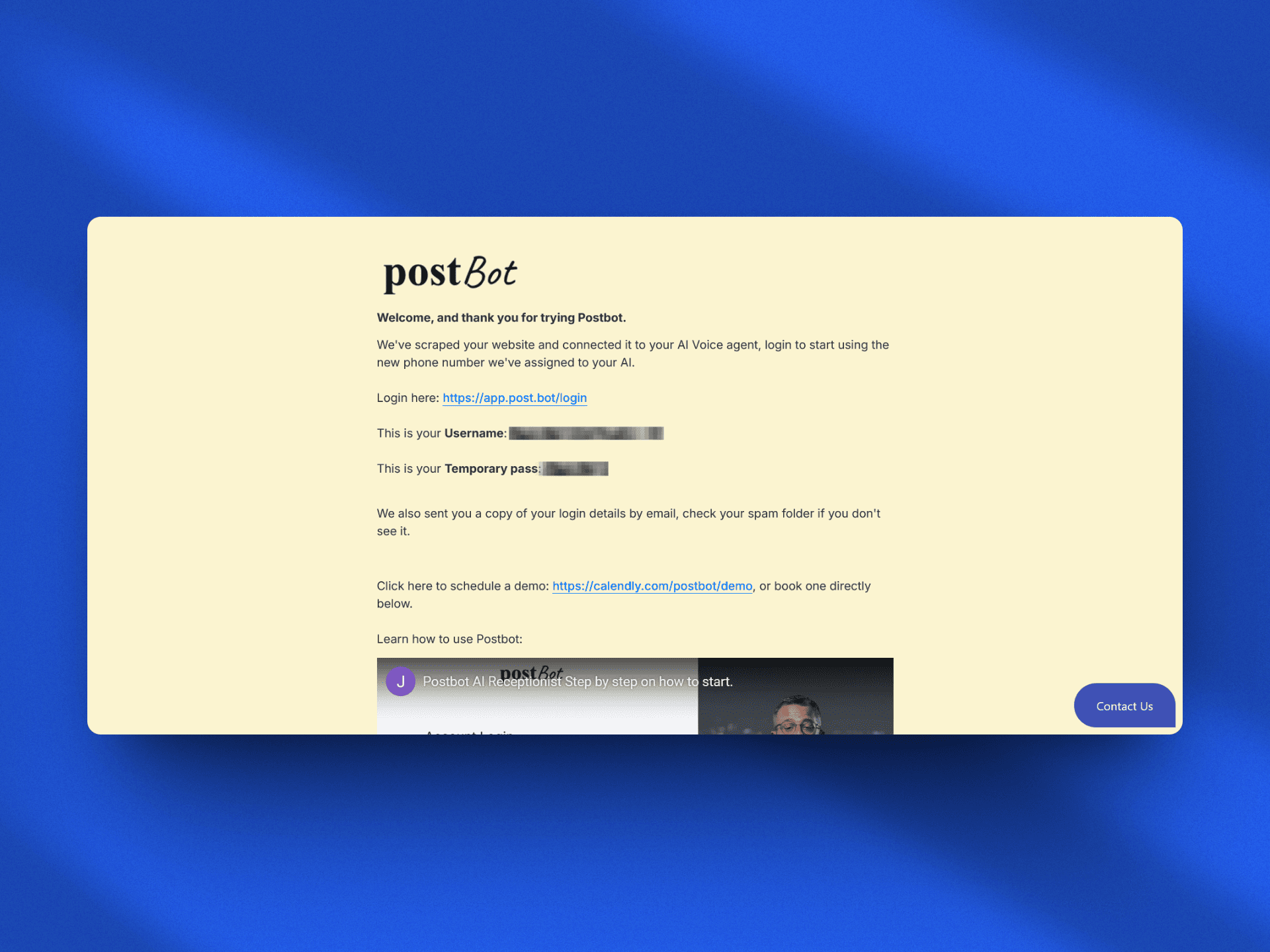 Postbot Register Interface