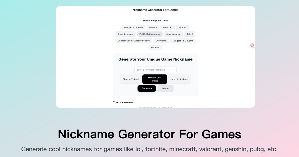 Nickname Generator For Games | Open-Launch