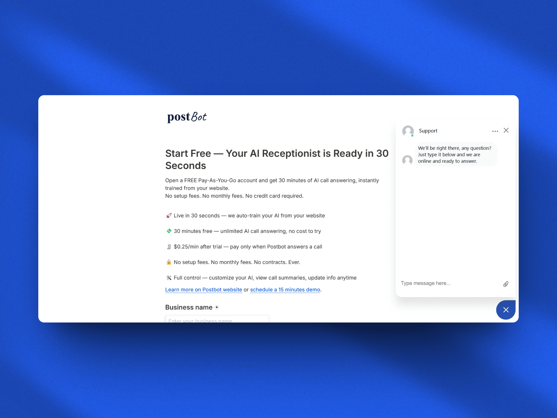 Postbot Start Interface